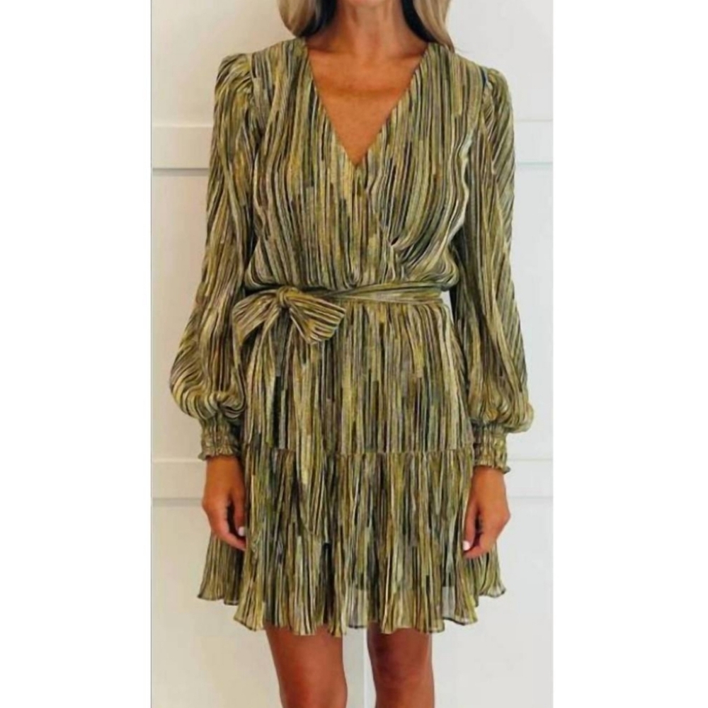 Willa Story Cecilia Gold Striped Metallic Party Dress